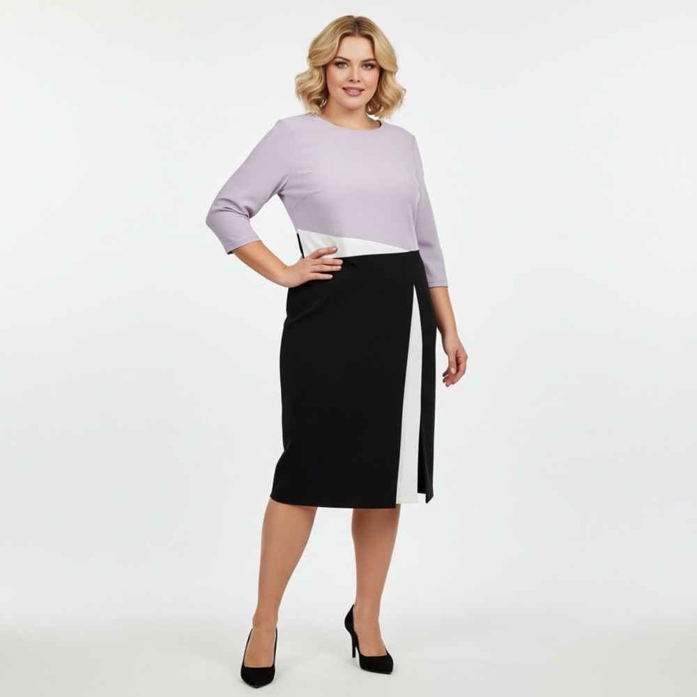 Business Casual Pencil Skirt Purple & Black Zip‎ Back size Large Sunday Dress